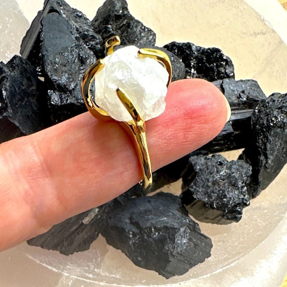 Raw phantom Quartz gold adjustable cuff ring cocktail Victorian ring - Picture 1 of 7